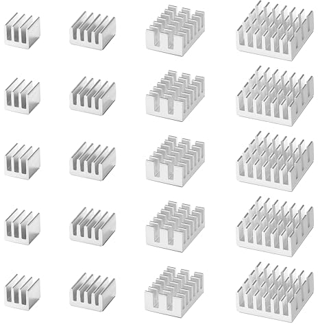 VooGenzek 20 Pezzi Alluminio Dissipatore di Calore Kit, Mini dissipatore di calore Circuito stampato, Dissipatore per Transistor, con Nastro Adesivo Termico, per Componenti Elettronici, Argento