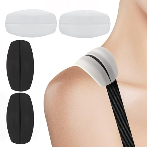 Lahviuu 2 Pairs BH-Trägerkissen Aus Silikon,BH Träger Halter Polster Schultergurt BH Halter rutschfeste Schulterpolster Damen BH Breite Träger(Schwarz/Weiß)