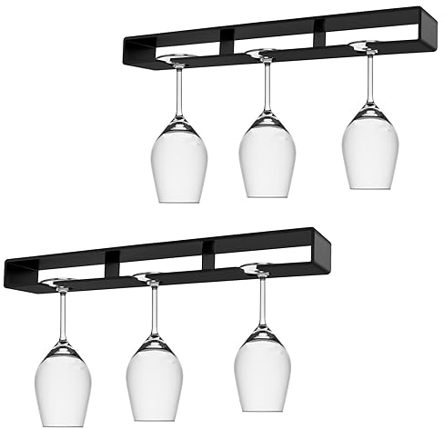 2 Stück Weinglashalter, Gläserhalter zum Aufhängen, Weingläser Halter Unter Dem Schrank Weinglashalter Stemware Rack hängende Kein Bohren, Weinglasregal Hängend Glashalter Schwarz (2)