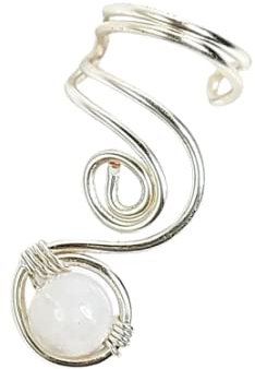 Ear Cuff Vortex mit echtem Mondstein Kupferdraht versilbert Ohrklemme Ohrschmuck Ohrmanschette kein Piercing (Linke Seite/Linkes Ohr)