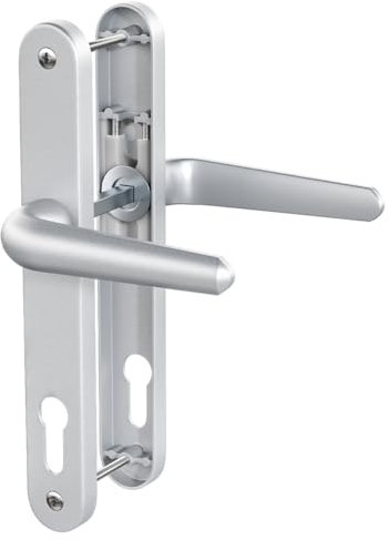 Bwintech 1 Set Silver Anodised UPVC Door Handle Set Stainless Steels 304, 92mm Backset, 210mm Screw Hole Distance, 243mm Plate Length Front Door Handles for UPVC Door