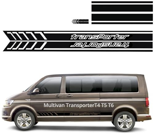 QWORK® Seitenstreifen Aufkleber Set in Schwarz passend für VW Multivan T4, T5, T6 - inkl. Aufkleber für Haube/Rückspiegel/Seiten