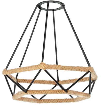 ledscom.de Käfig Lampenschirm mit Hanfseil, Diamant, schwarz, 200mm Ø