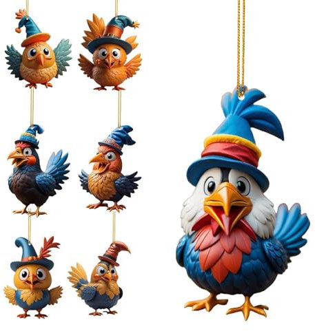 Hängen Sie Weihnachtshuhn-Ornament auf, Acryl-Huhn-Ornament, Weihnachtshahn zum Aufhängen, Weihnachtsbaumschmuck für Rucksäcke