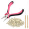 Vlasy Haarverlängerungszange Kit mit 1 Stück 3 Loch Hair Extensions Zange und 100 Stück 5mm Microringe 1 Stück Microring Nadel Einfädler 1 Stück Ziehen Haken für für Haarverlängerungen(Blond)