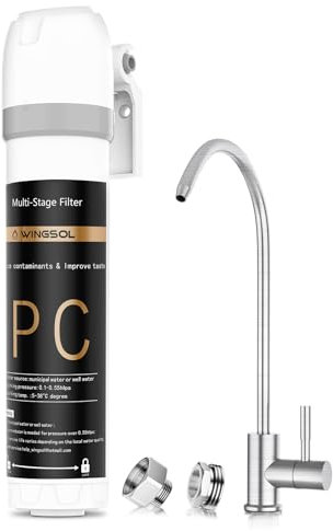 WINGSOL WINGSOL - Sistema de filtro de agua para debajo del fregadero con grifo, diseño antiobstrucción, reduce PFAS, plomo, cloro, mal sabor, sedimentos, NSF/ANSI 42 y 53, 8K galones, fácil