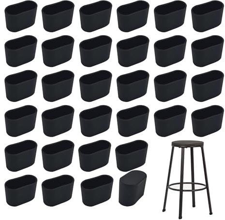 TUKEVA 32 Pcs Protection Pied Embout de Chaise Ovale Capuchons ovales pour Pieds de Chaise Protege Pied de Chaise de Jardin pour Tubes ovales,chaises de Jardin,Meubles Pied de Table 15x30mm (Noir, S)