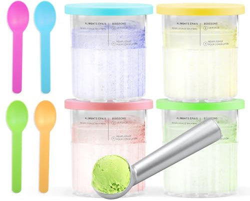 24 oz Ice Cream Containers for Ninja CREAMi Deluxe NC500 NC501 UK Series, 4Pack Ice Cream Tubs with Lids and Scoops Ice Cream Pint Accessories Compatible with Ninja Ice Cream Maker