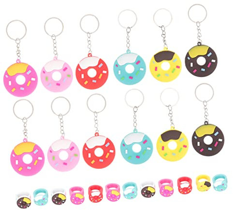 Hohopeti 24pcs Pvc Soft Rubber Donut Keychain Ring Set for Kids Colorful Party Favors for Birthday Parties and Diy Accessories