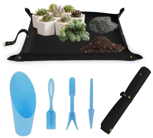 FEIQIAO Leder Topfmatte Repotting Matte, Tragbare Sukkulente Pflanzenmatte, wasserdichte Verdickte Faltbare Gartenmatte, Topfplatte Pflanzenmatten zum Umtopfen (Schwarz, 60CM*30CM)