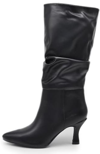 IF FASHION Stivali Alti Eleganti Arricciati Morbidi A Punta Con Tacco a spillo Da Donna MP413-5 Nero N.37