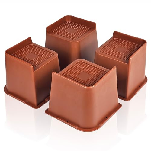 MixDora Bed Risers Heavy Duty 4 inch Furniture Risers L-Shape Table Riser Chair Raisers Lifter for Sofas Couches Desks Set of 4 Pack (Brown, 4 inch)