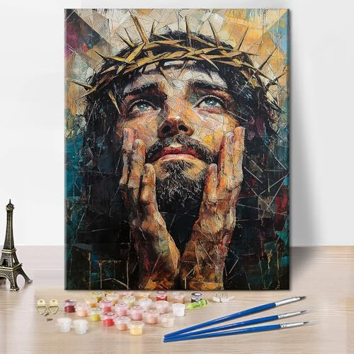 TISHIRON Malen nach Zahlen Kit für Erwachsene Jesus Christus Erwachsene Malen nach Zahlen mit Pinseln Glauben Liebe Göttlichkeit Ölfarben Malen nach Zahlen DIY Malerei Kunsthandwerk für Zuhause