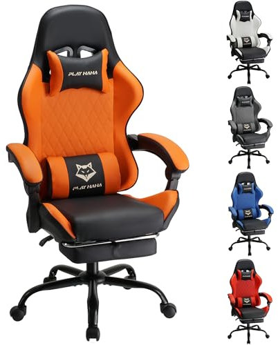 Play haha.Ergonomic reclining seat with footrest adjustable headrest and lumbar cushion high back support padded armrests PU leather finish for gaming home or office use