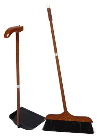 Cabilock Juego de Escoba Y Recogedor de Madera de Crin de Caballo Rojo