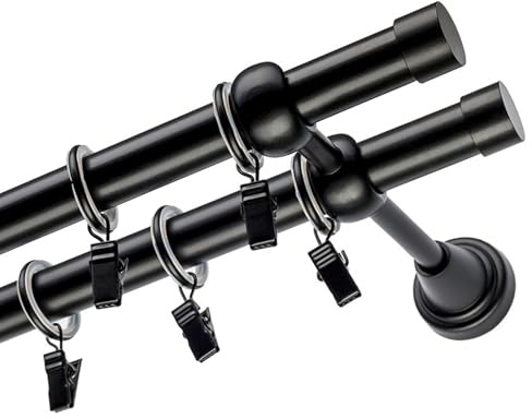 Voppi Gardinenstange 220cm schwarz 1,9mm mit Streben Set mit leisen Froschrollen elegant modern Stahl