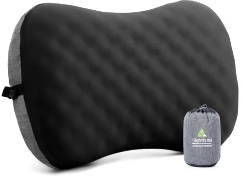 HIKENTURE Aufblasbares Kissen mit Abziehbarem Kissenbezug, Camping Kissen Nackenkissen Aufblasbar mit Schaumstoff, Kopfkissen Campingkissen Reisekissen Inflatable Travel Pillow für Outdoor - Black A2