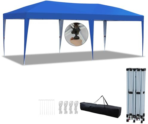 Hebitod Pavillon, Faltpavillon 3x6m wasserdicht stabil, Pavillon mit Zentralverriegelung, Höhenverstellbarer Gartenpavillon Partyzelt Gartenzelt UV Schutz, Outdoor Garten Camping,Blau