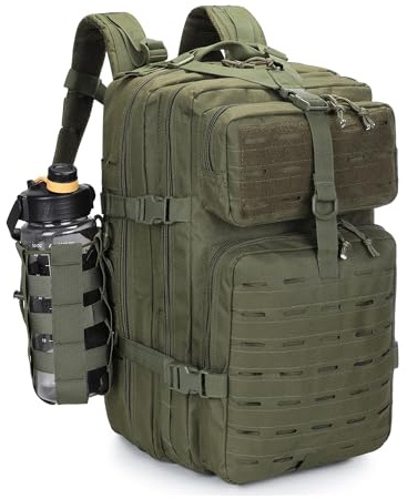 VINBAGGE Taktischer Rucksack Molle Motorrad Militär Rucksäcke Wanderrucksack Outdoor Wasserdicht Trekkingrucksack 35L Campus Jagdrucksack Reisen für Jungen, Grün