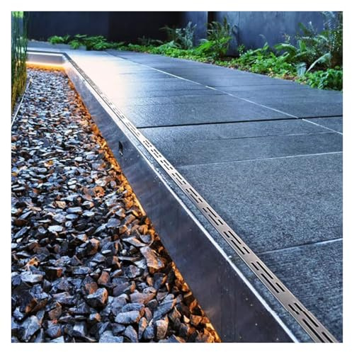 Edelstahl-Grabenablaufset, rechteckiger Duschablauf mit Abdeckplatte, Entwässerungsrinne für Gehwege im Freien, U-Schlitz-Entwässerungsrinne für Gartenküche und Balkon (1000 x 150