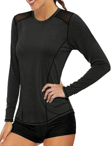 Gyabnw Women's Long Sleeve Gym Top Quick Dry Mesh Shoulder | Quick dry fabric, breathable mesh shoulder panels, long sleeve athletic fit, for running yoga and gym training