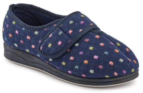 EasyFit Extra-Wide Touch-Fasten Slippers - Navy Size 7