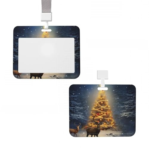 Porte-badge vertical en plastique pour protéger le sapin de Noël et le cerf avec lanière - Porte-badge étanche pour nom - Pour employés de bureau
