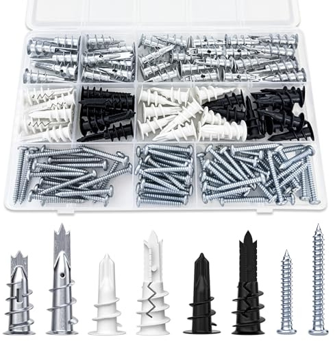 130 STK Schrauben und Dübel Set,Gipskartondübel,Selbstbohrender Rigipsdübel | Schrauben und Dübel Set,Hohlwanddübel für Gipskartonplatten,Hohlwand,Verbundplatten