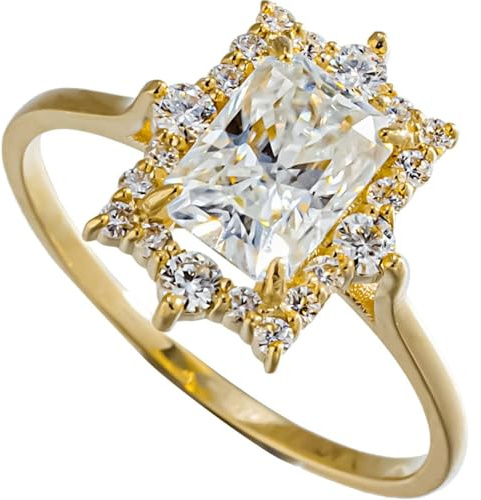 Homxi Trauringe Damenring Gelbgold 585, Rechteck mit Moissanit, Verlobung Damen Ringe Gelb Gold Größe 52 (16.6)