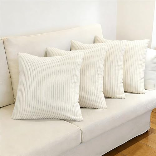 Longing Home Kissenbezug 50x50cm 4er Set Beige Weiche Kissenhüllen Zierkissen Dekokissen Couchkissen für Dekorative Sofakissen Schlafzimmer Wohnzimmer Balkon Kinder, Gestreift Farbverlauf