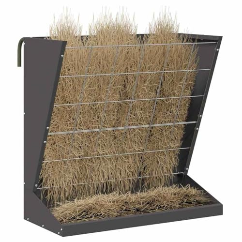 vidaXL Heu Futterspender Schwarz 71 x 33 x 70 cm Kaltgewalzter Stahl, Garten und Terrasse, Rechteckiges Design, Industrieller Stil, Robuste Haken, Verstellbare Armlehnen, Wasserfeste Materialien