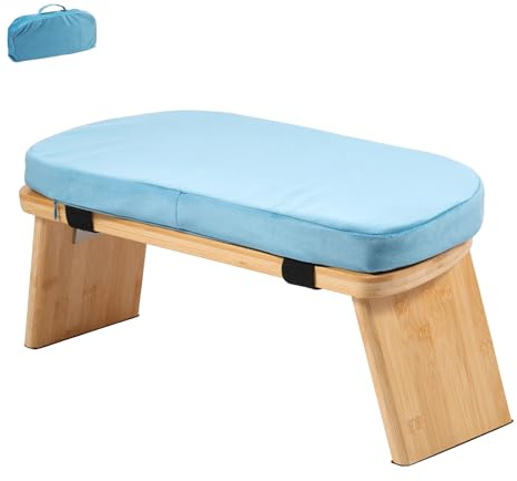Meditationsbank Klappbar 43x19x17cm Meditationshocker mit Sitzkissen Aufbewahrungstasche Yoga Hocker Neigbar 5° Rutschfest für Meditation Yoga Gebet Sitzmeditation Teehocker Bodenhocker