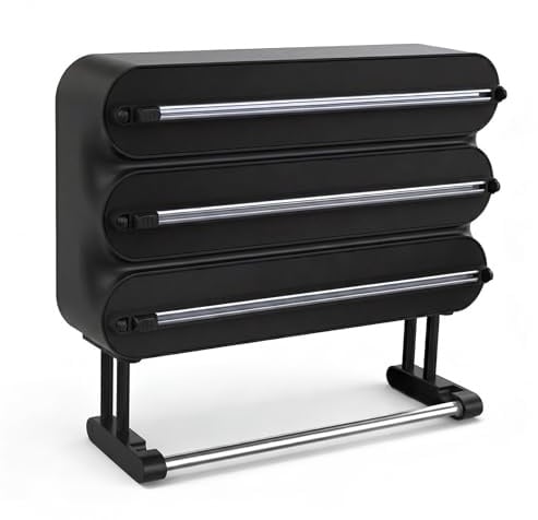 Küchenrollenhalter Wand,Frischhaltefolienspender und alufolie schublade,Alufolienspender und frischhalte,Wandrollenhalter küche 4 Rollen Ohne Bohren (reines Schwarz)