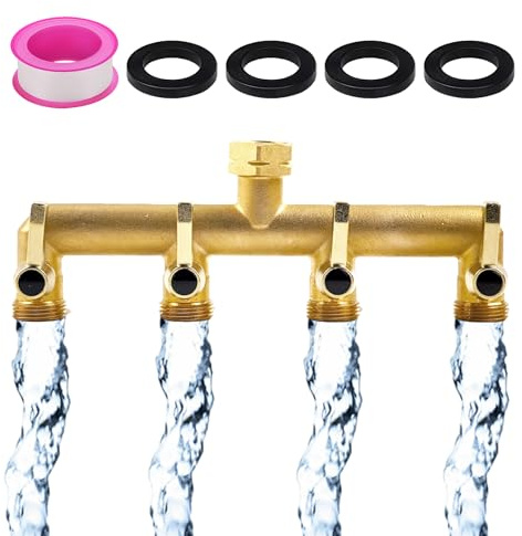 JasCherry 4 Way Tap Adaptor for Outdoor Tap and Garden Hoses, 3Way Brass Tap Manifold with 4 Rubber Washers–Snap Garden Tap Fitting with Individual On-Off Valves