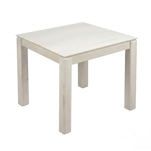 FineBuy Esstisch Massivholz Mango 80x80 cm White Wash - Quadratischer Esszimmertisch Holz - Küchentisch modern für 4 Personen - Stabiler Holztisch - Tisch für Esszimmer Bistrotisch Handmade