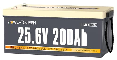 Power Queen Batterie Lithium 24V 200Ah, 5.12kWh Puissance de Cycle Profond | BMS 200A Intégré, 15000 Cycles, 20+ Protection BMS, IP65 Étanche, Groupe 8D, Jusqu'à 4p2s, pour Camping-Car, Système Off-Grid