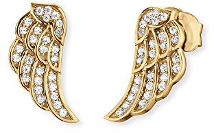 Engelsrufer Flügel Ohrstecker für Damen Gelbvergoldet 925er-Sterlingsilber Weiße Zirkonia Größe 11 mm