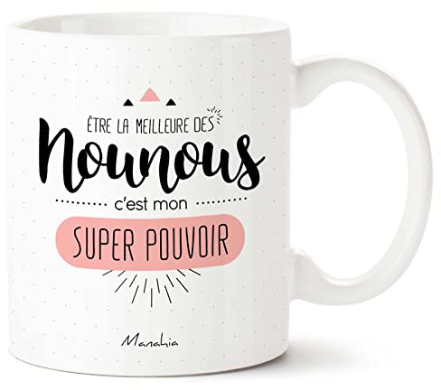 Manahia Mug Cadeau Nounou - Être la meilleure des Nounous c'est mon Super Pouvoir - Avec Boite Kraft - 330 mL Céramique - Imprimé en France - Tasse Nounou - Cadeau Noël, Anniversaire - Merci Nounou
