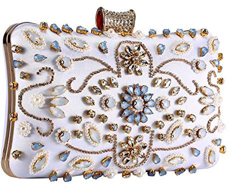 Clocolor Clutch, Abendtaschen und Clutches für Damen, mit Perlen besetzt, silberfarben