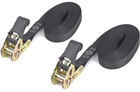 PowerTye - Lot de 2 sangles à cliquet sans fin – 2,5 cm x 3 m à prise en main facile (sans crochet), sangle d'arrimage avec limite de charge de travail de 181,4 kg / résistance à la rupture, idéale