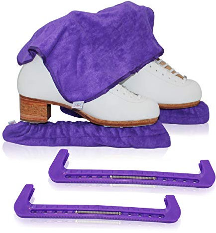 CRS Cross Ice Skate Guards, Soakers and Towel Gift Set Essential Ice Skating Hard Guard and Soft Skate Blade Cover Accessories for Figure Skating or Hockey (Passion Purple, Medium)