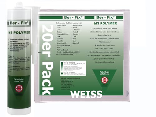 Ber-Fix MS Polymer Montagekleber Weiß 20er-Pack - Nicht schimmelnd, für Fliesen, Glas, Metall & Beton, perfekt für Nassbereiche, sicherer und ungiftiger als Sanitärsilikon