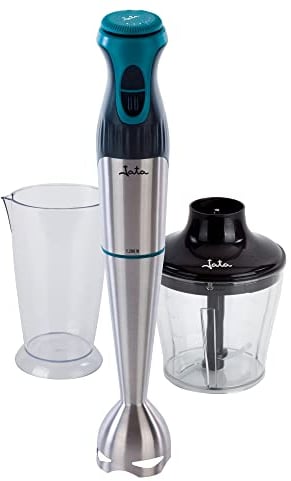 Jata BT169 Batidora de Mano 1200 W, Incluye Vaso Medidor 800 ml, Incluye Picadora, Doble cuchilla de acero inoxidable, Regulador electrónico de velocidad, Pie de acero inoxidable desmontable