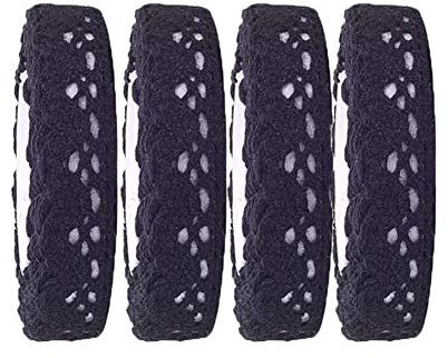 Ruban Dentelle,4 Rouleaux de Dentelle Noir Dentelle de Coton Adhesive Auto-adhésif Ruban de Dentelle à Bord pour Fabrication de Cartes Artisanat Décoration Mariage Embellissement