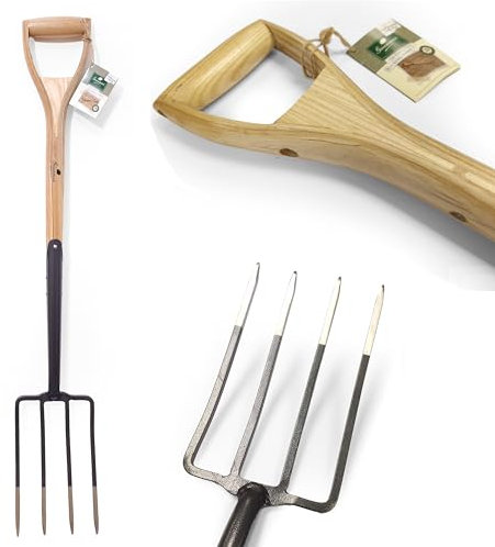 Greenman Digging Fork Half Brite Carbon Steel Heavy Duty Ash Handled 102cm (42)