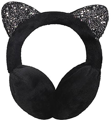 FakeFace Damen Mädchen Winter Ohrenschützer Ohrenwärmer Outdoor Faux Fur Earmuffs Verstellbar Warme Plüsch Ohrwärmer Ear Muffs Winterzubehör Outdoor Ohrenmuscheln (Schwarz)