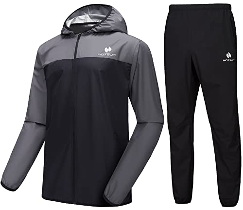 HOTSUIT Schwitzanzug Herren Trainingsanzüge Fitnessstudio Workout Übung Saunajacke Hose Ganzkörper,Grau,M