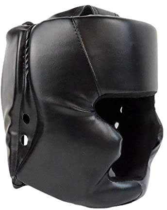 Boxkopfbedeckung für, Kopfschutz, PU-Leder, Wrestling-Helm, Kopfbedeckung, weich, für Sparring, Muay Thai, Training, Kickboxen, Grappling, Kampf, Schwarz, 50 bis 58 cm