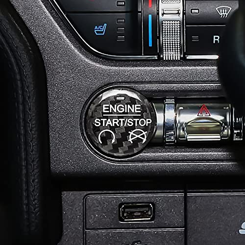 KUNGKIC Kohlefaser Auto MotorStart-Stopp-Taste Schalterabdeckung Dekorative Aufkleber Kompatibel mit Ford Mustang Zubehör Innenbereich 2015 2016 2017 2018 2019 (Schwarz)
