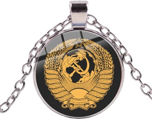 Retro UdSSR Sowjetische Abzeichen Halskette Sichel Hammer CCCP Russland Emblem Kommunismus Symbol Glas Runde Anhänger Kette Unisex Schmuck, 3